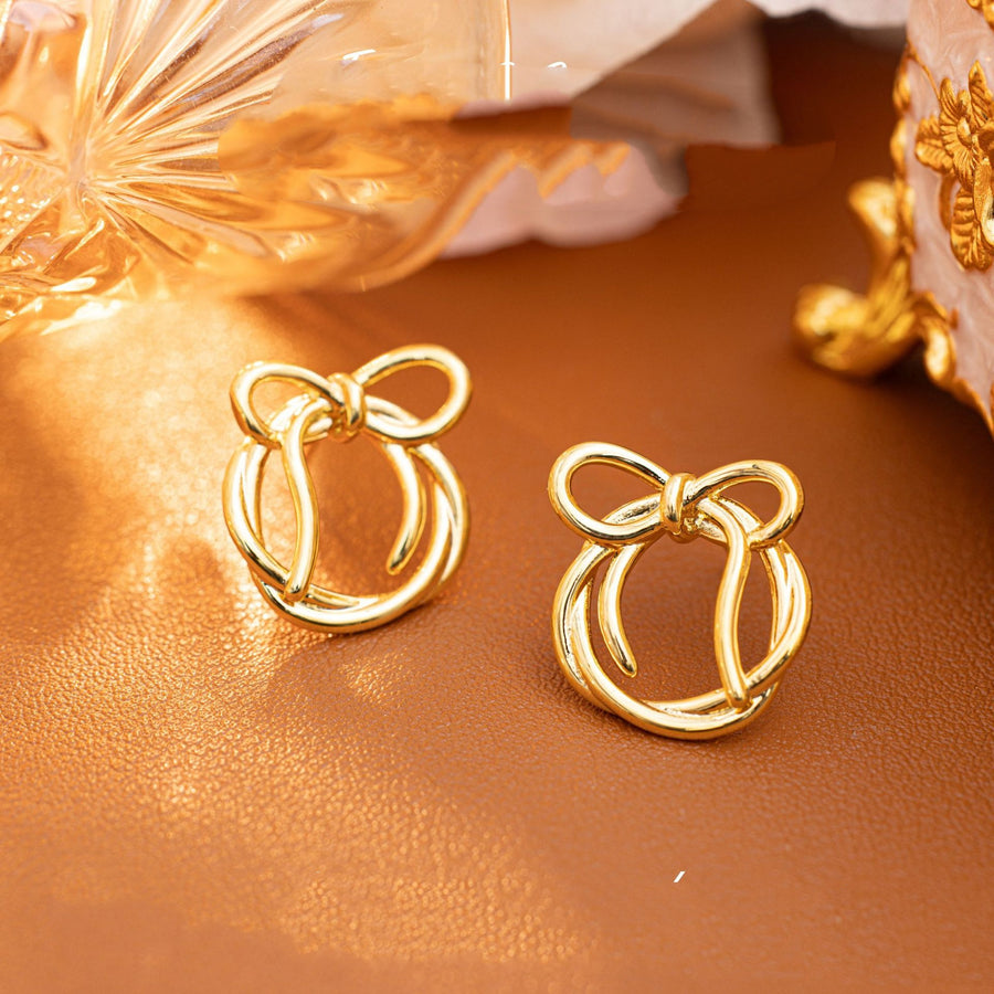 New Rabbit Bowknot K-gold Plated Earrings for Stylish Elegance
