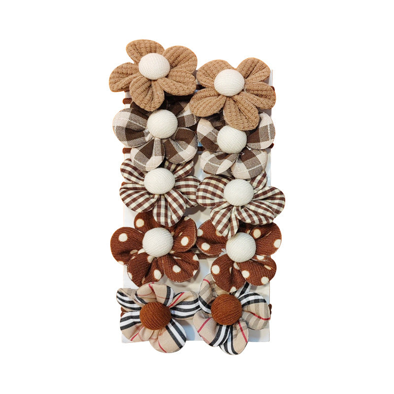 Milk Coffee Color Hair Ties for Girls - Floral Pattern Set