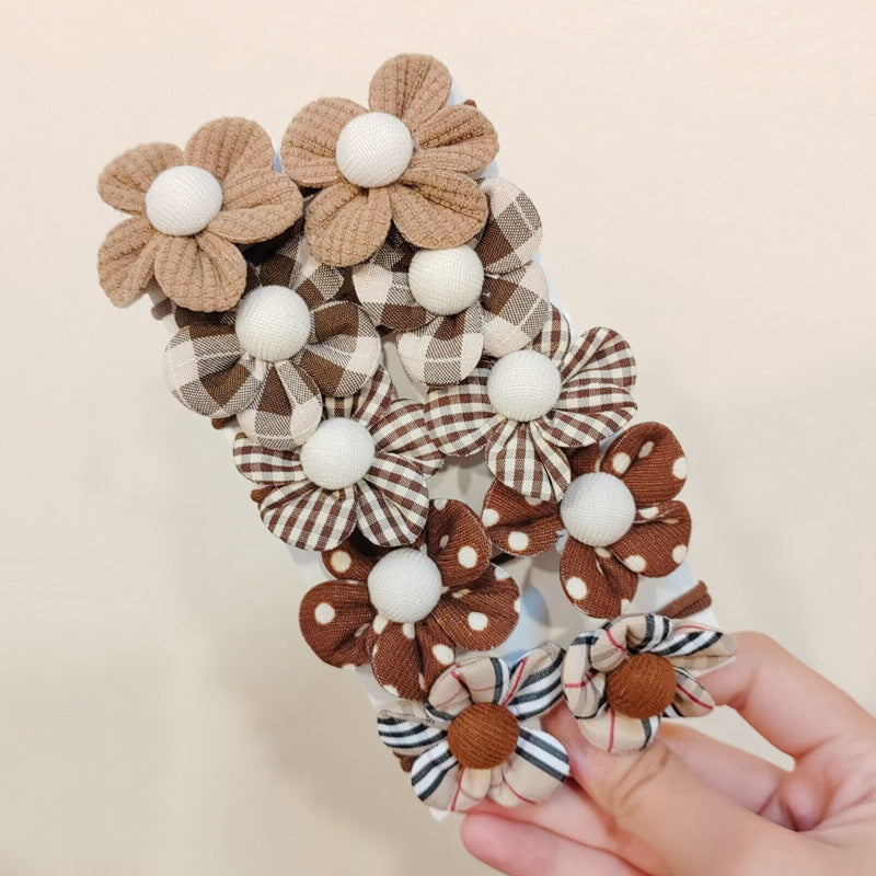 Milk Coffee Color Hair Ties for Girls - Floral Pattern Set