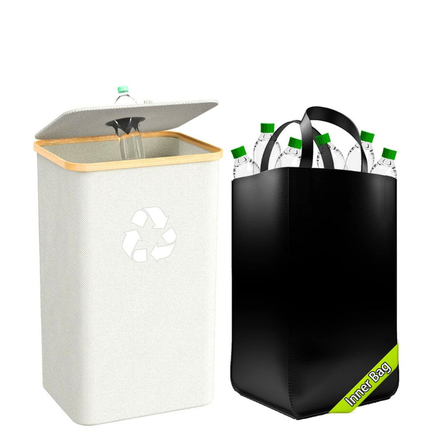 Bamboo Fabric Folding Trash Can for Home Office Storage