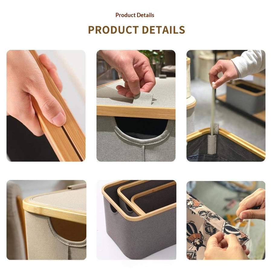 Bamboo Fabric Folding Trash Can for Home Office Storage