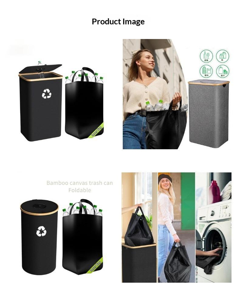 Bamboo Fabric Folding Trash Can for Home Office Storage