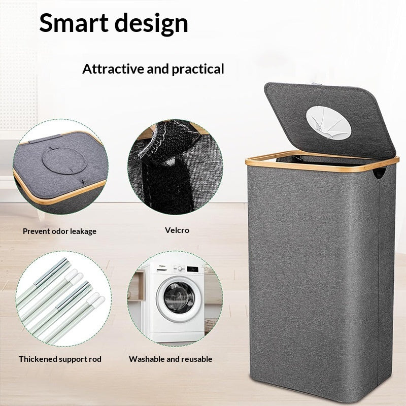 Bamboo Fabric Folding Trash Can for Home Office Storage