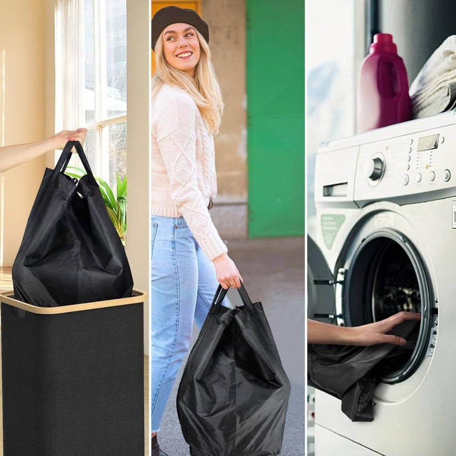Bamboo Fabric Folding Trash Can for Home Office Storage