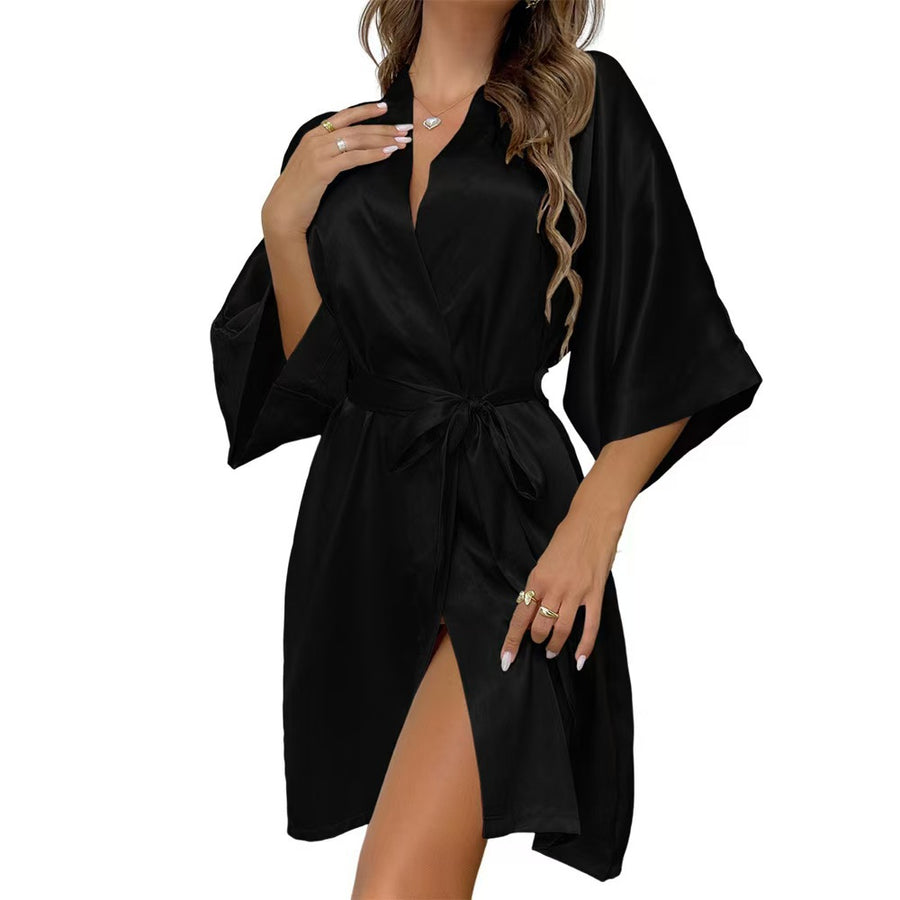Stylish Loose-fitting Cardigan-style Belted Bathrobe for Women