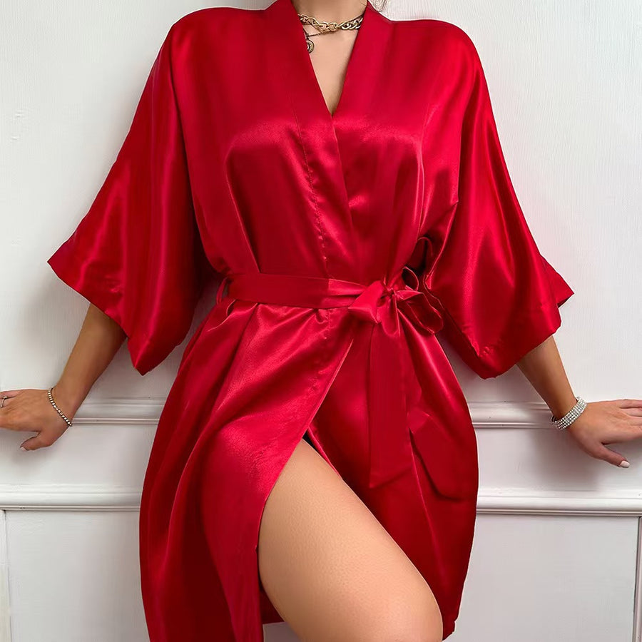 Stylish Loose-fitting Cardigan-style Belted Bathrobe for Women