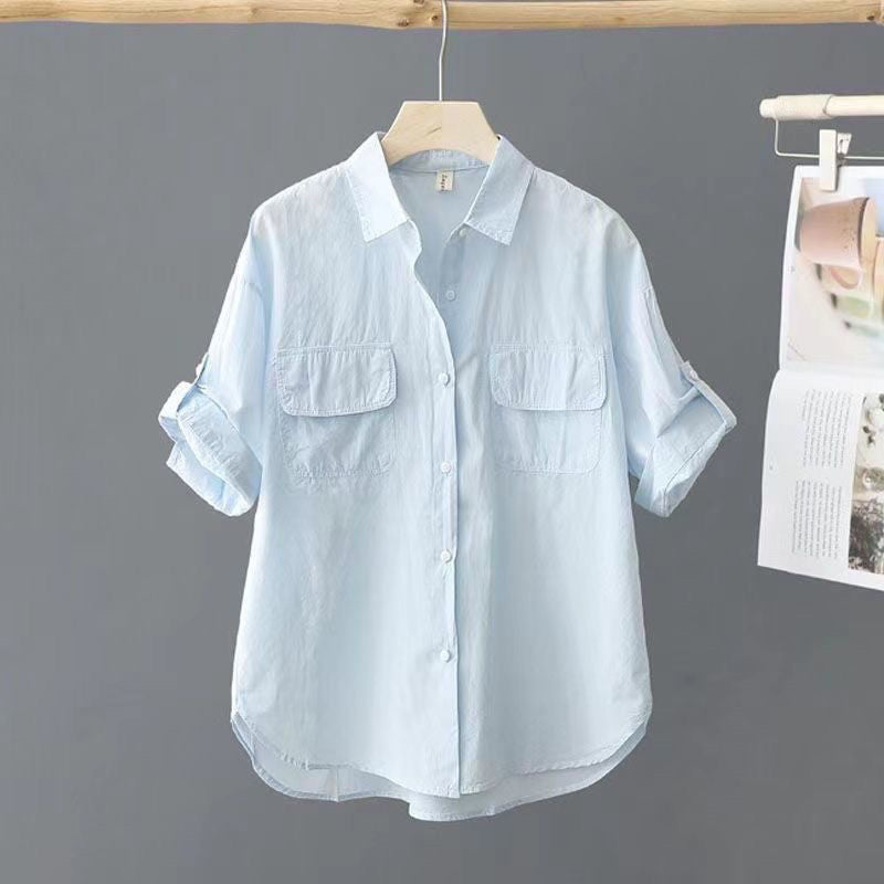 Korean-style Solid-color Blouse for Age-Reducing Elegance