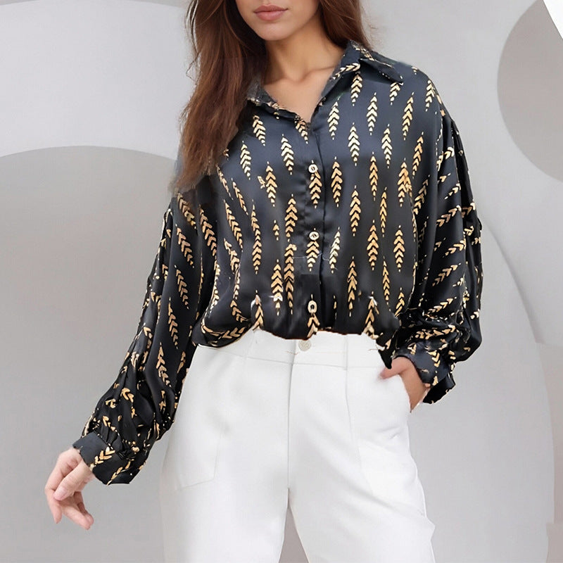 Chic Striped Blouse with Lapel & Long Sleeves for Women