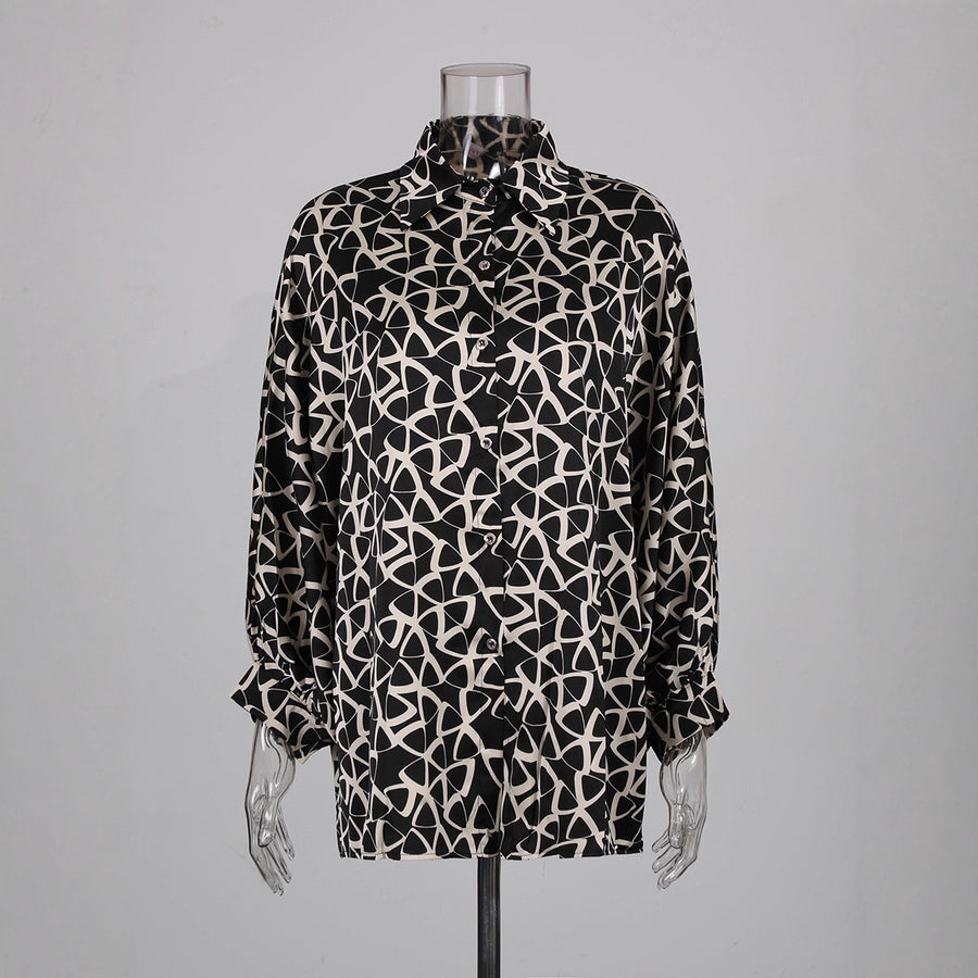 Chic Striped Blouse with Lapel & Long Sleeves for Women