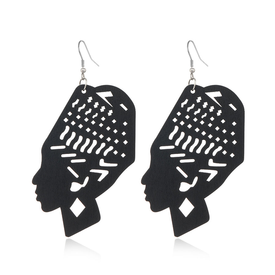 Black Hollow-Out Wooden Earrings - Trendy Statement Jewelry