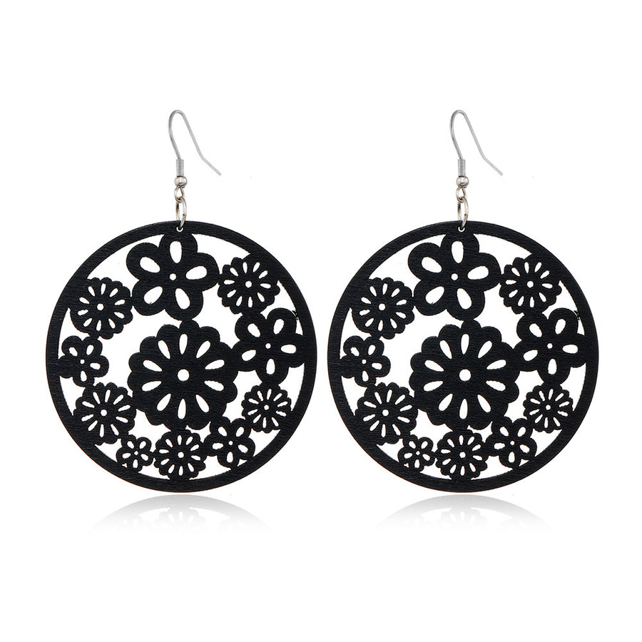 Black Hollow-Out Wooden Earrings - Trendy Statement Jewelry
