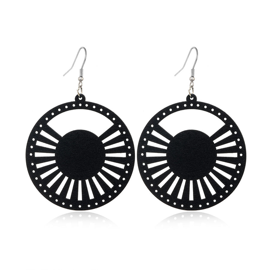 Black Hollow-Out Wooden Earrings - Trendy Statement Jewelry