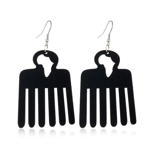 Black Hollow-Out Wooden Earrings - Trendy Statement Jewelry