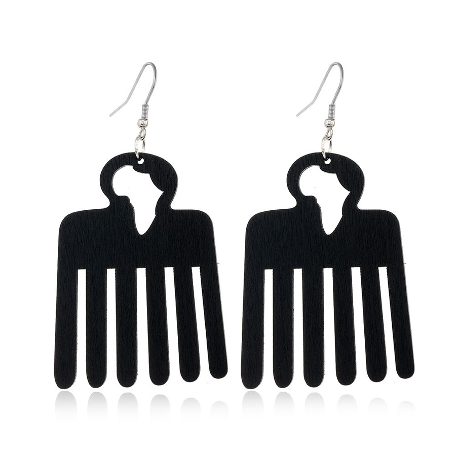 Black Hollow-Out Wooden Earrings - Trendy Statement Jewelry