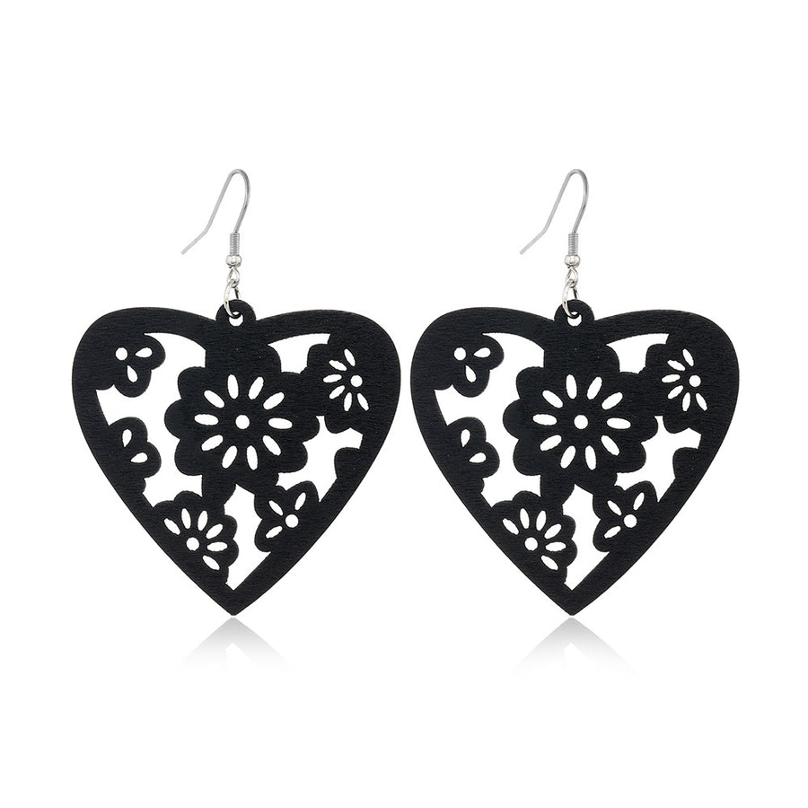 Black Hollow-Out Wooden Earrings - Trendy Statement Jewelry