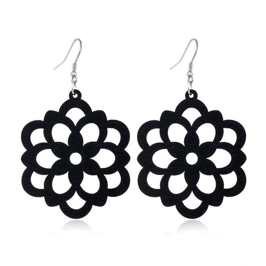 Black Hollow-Out Wooden Earrings - Trendy Statement Jewelry