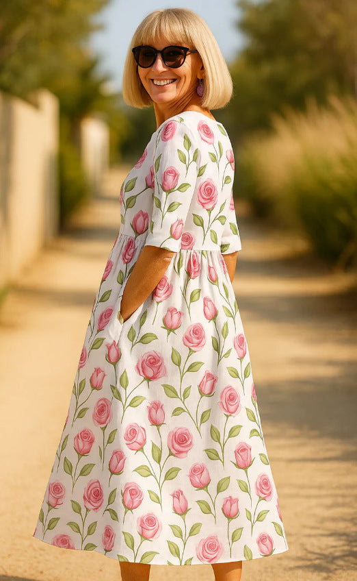 Fashionable Large Wide-cut Women's Dress with Digital Print