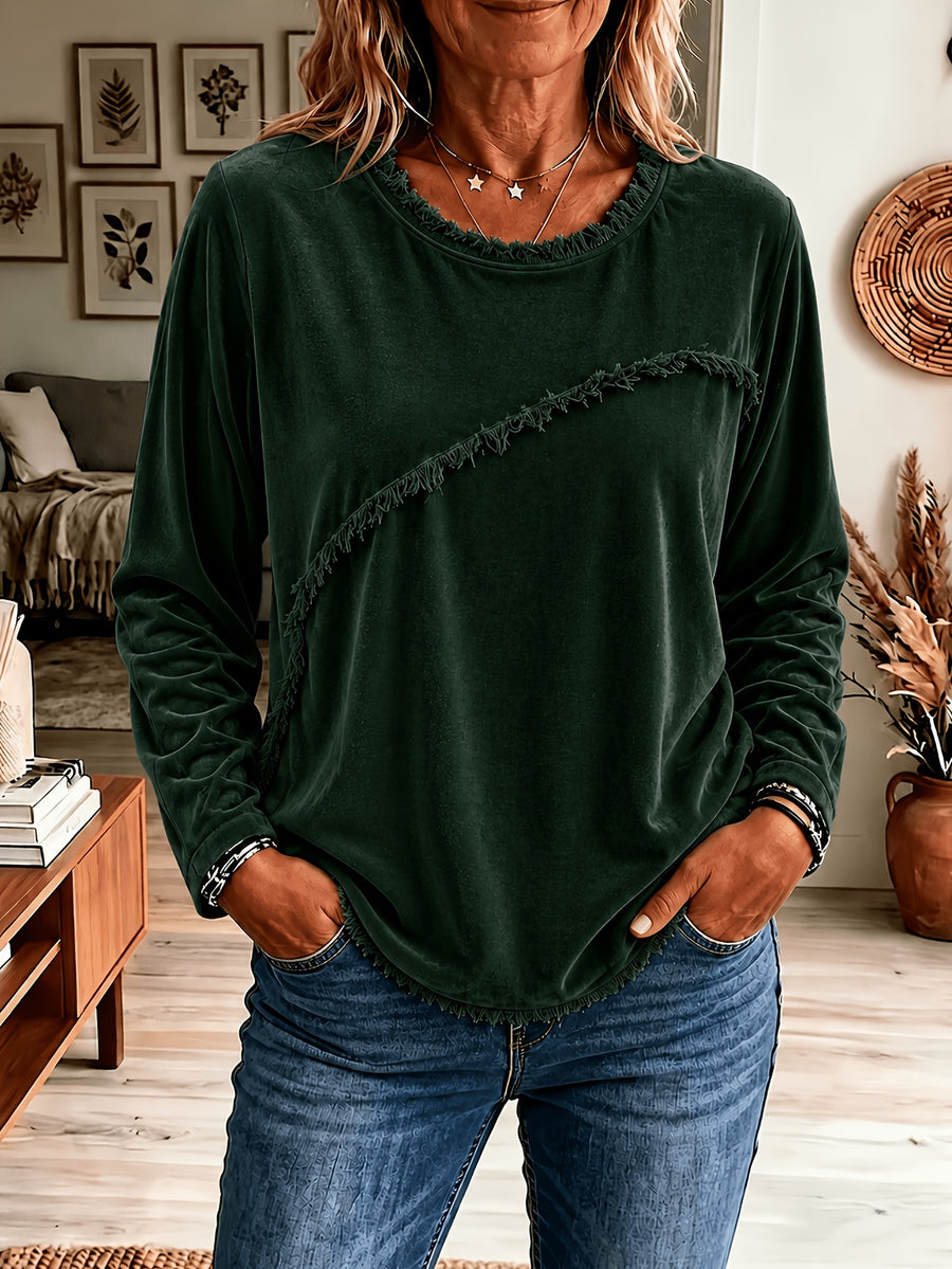 Retro Round-neck Long-sleeve Shirt for Trendy Styles