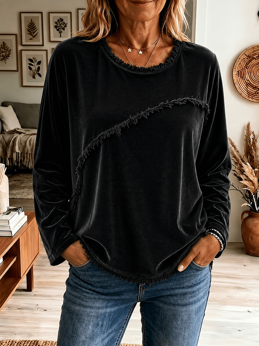 Retro Round-neck Long-sleeve Shirt for Trendy Styles