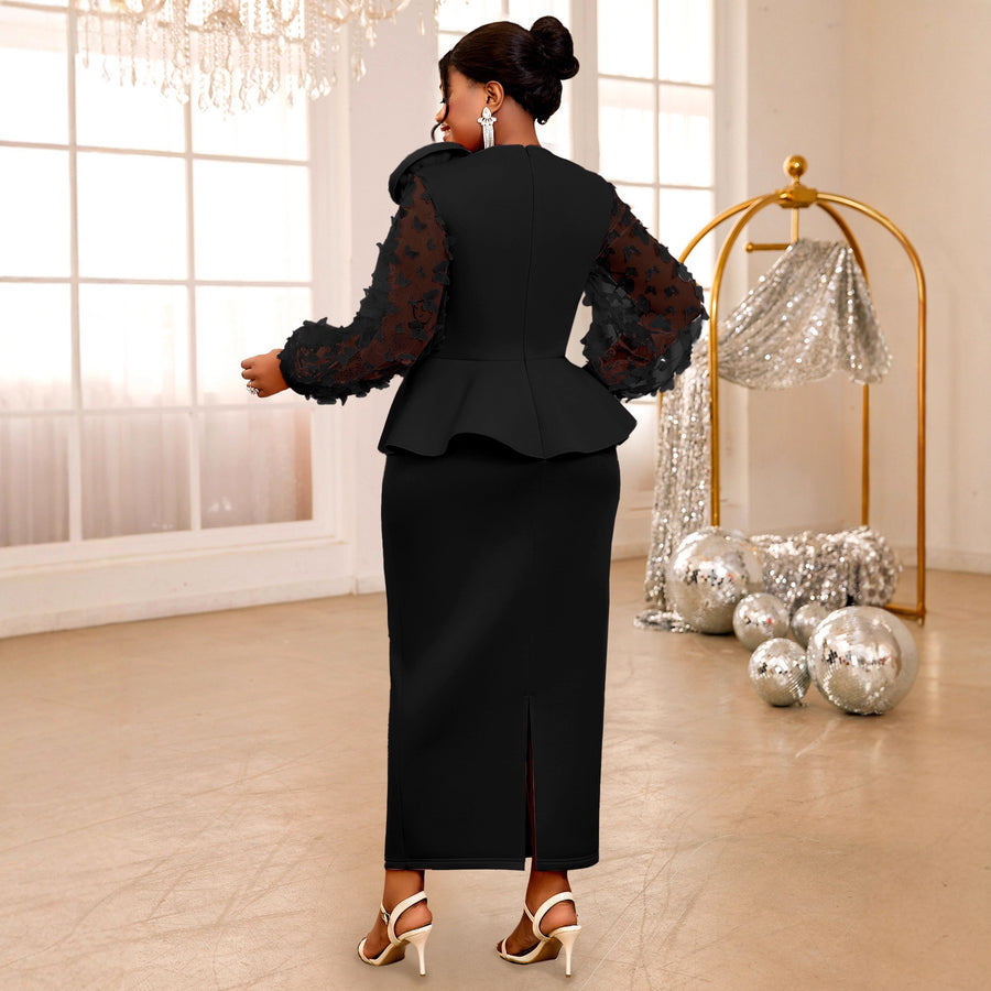 Plus-size Fashionable Maxi Dress with Lantern Sleeves