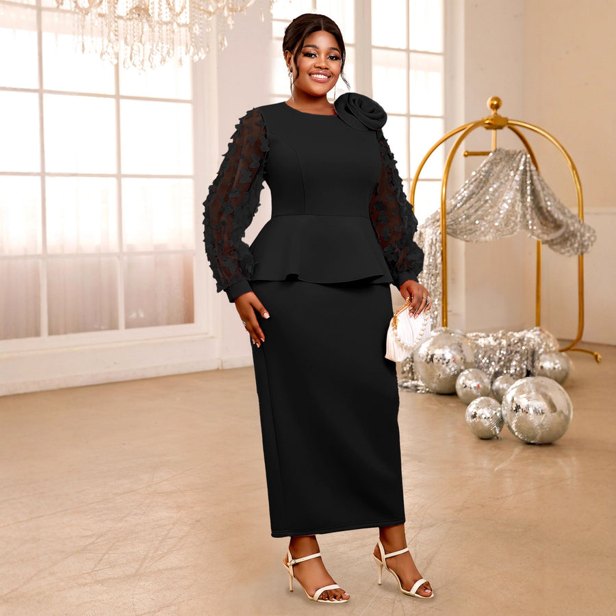 Plus-size Fashionable Maxi Dress with Lantern Sleeves