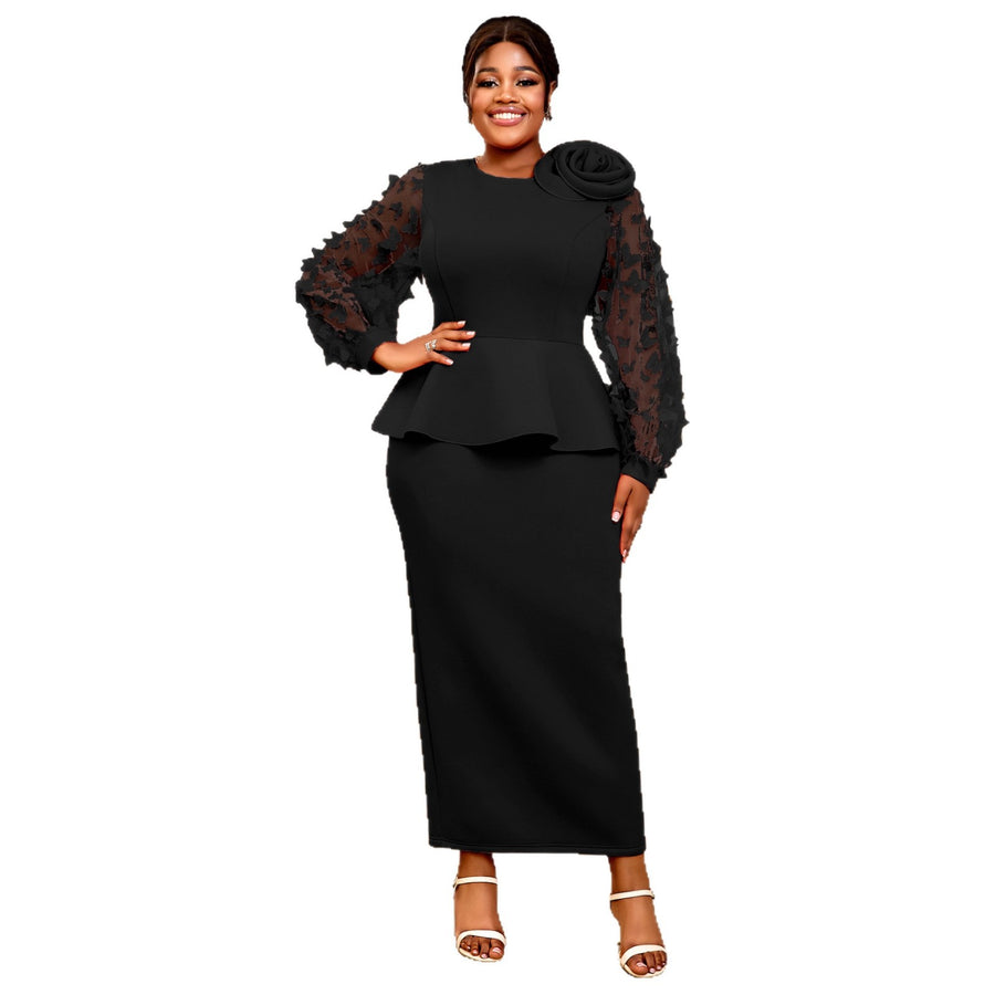 Plus-size Fashionable Maxi Dress with Lantern Sleeves