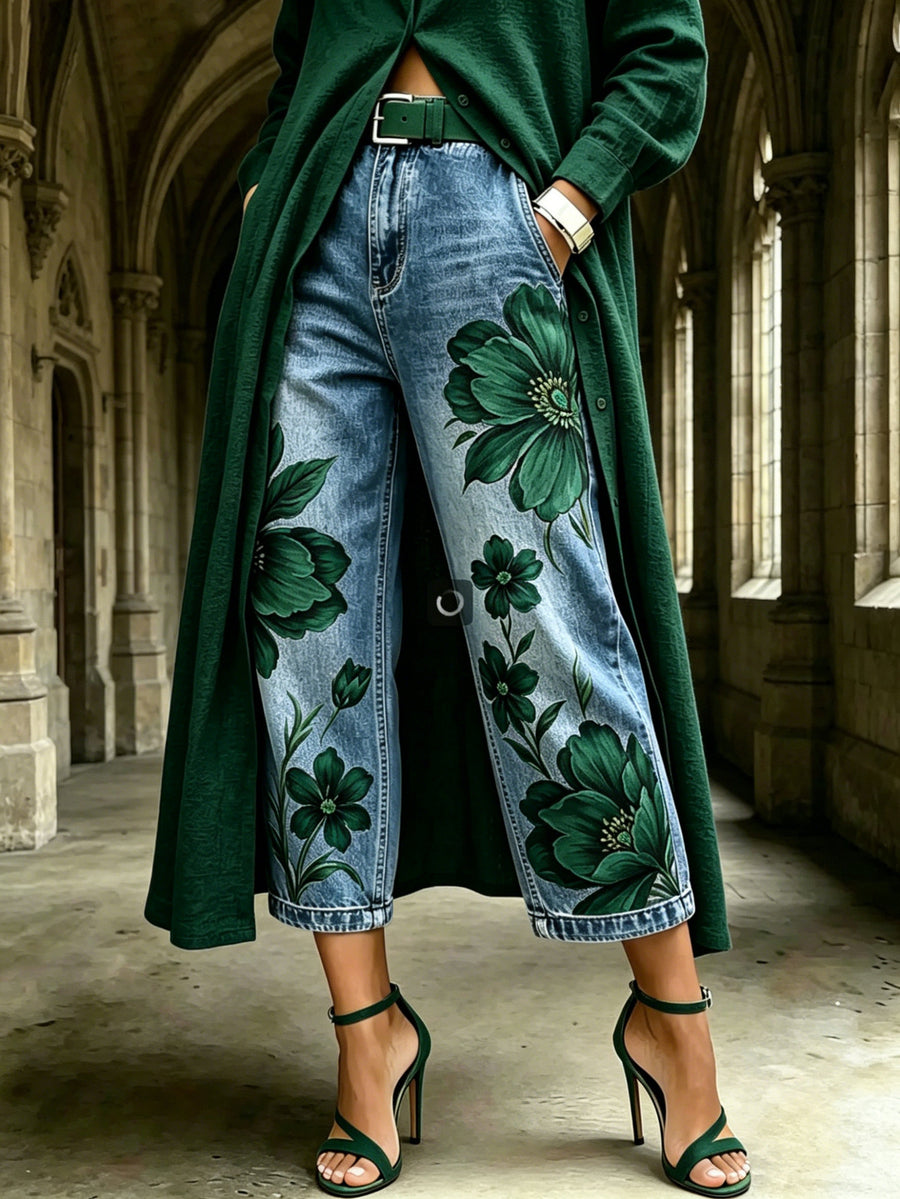 Mid-rise Wide-leg Denim Capri Pants for Effortless Style