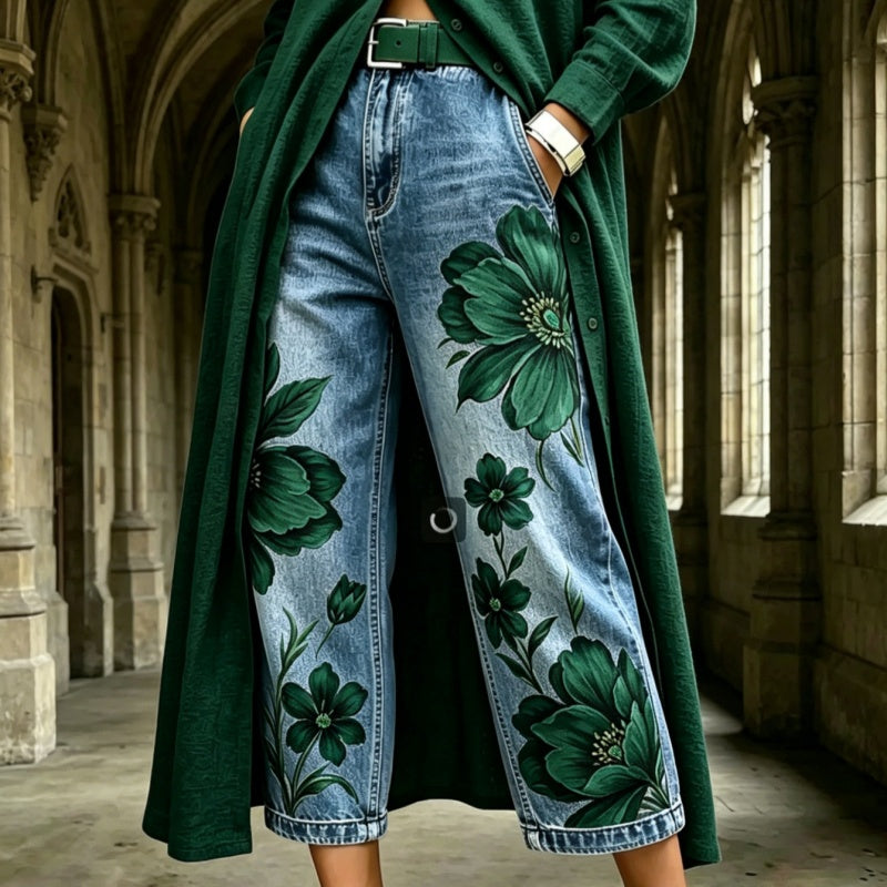 Mid-rise Wide-leg Denim Capri Pants for Effortless Style