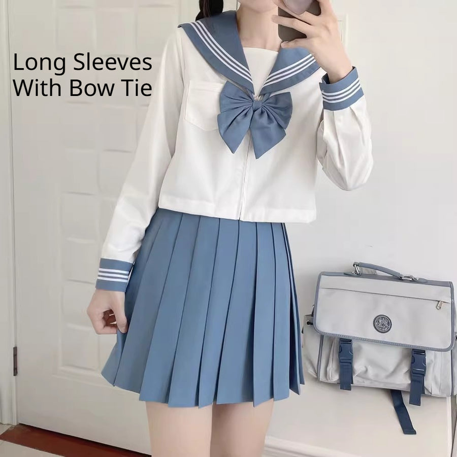 Preppy-style Japanese Three-piece Sailor Suit with Pleated Skirt