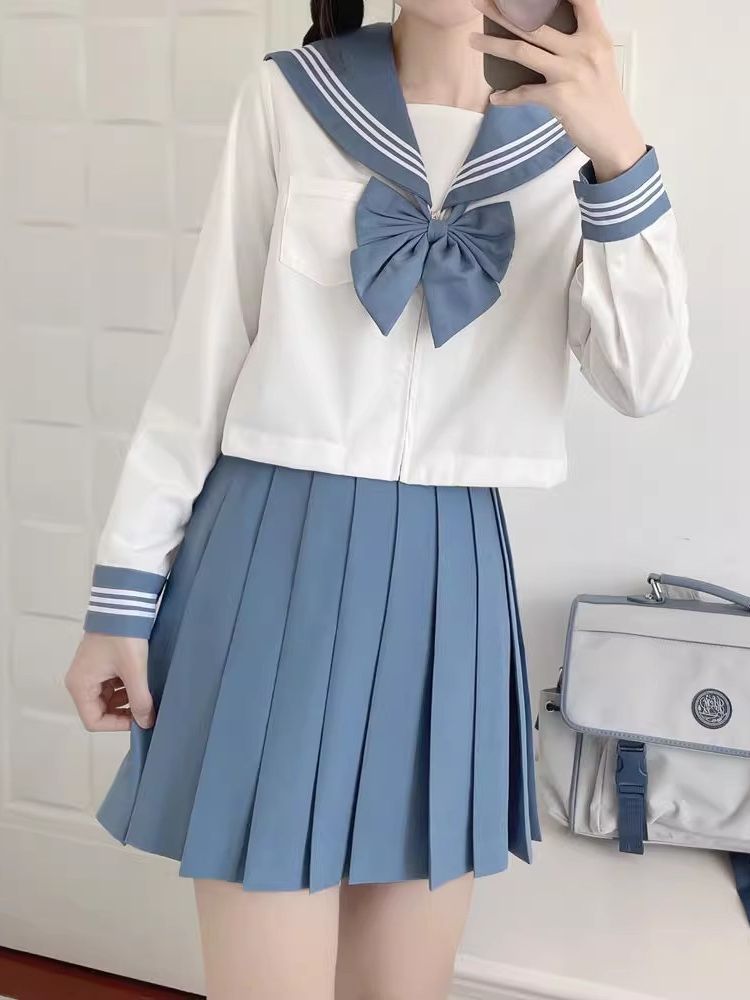 Preppy-style Japanese Three-piece Sailor Suit with Pleated Skirt