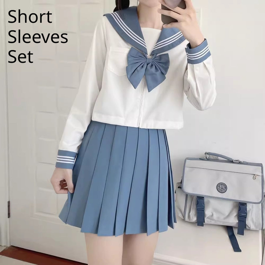 Preppy-style Japanese Three-piece Sailor Suit with Pleated Skirt