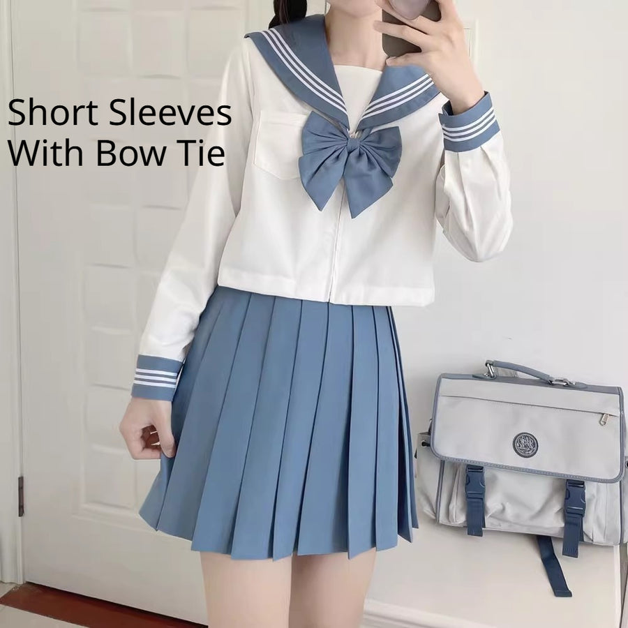 Preppy-style Japanese Three-piece Sailor Suit with Pleated Skirt