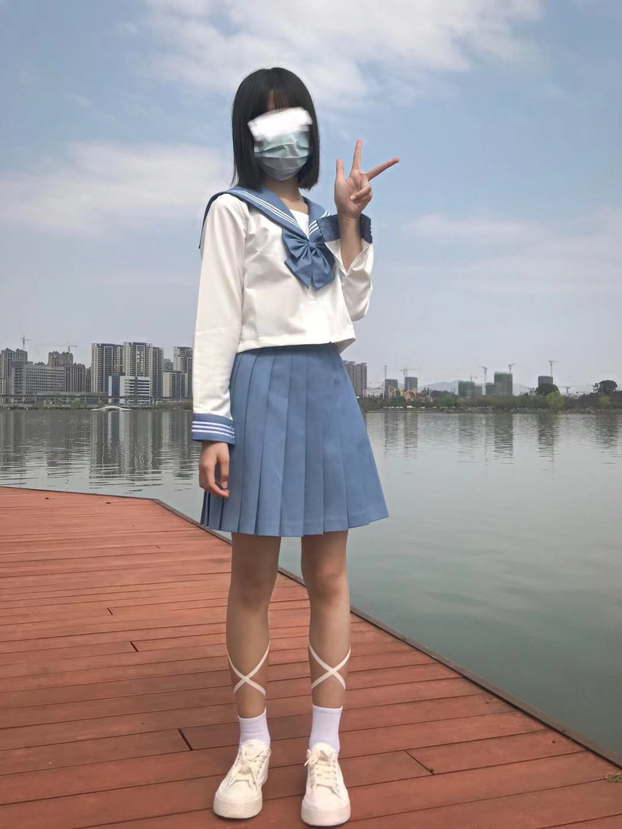 Preppy-style Japanese Three-piece Sailor Suit with Pleated Skirt