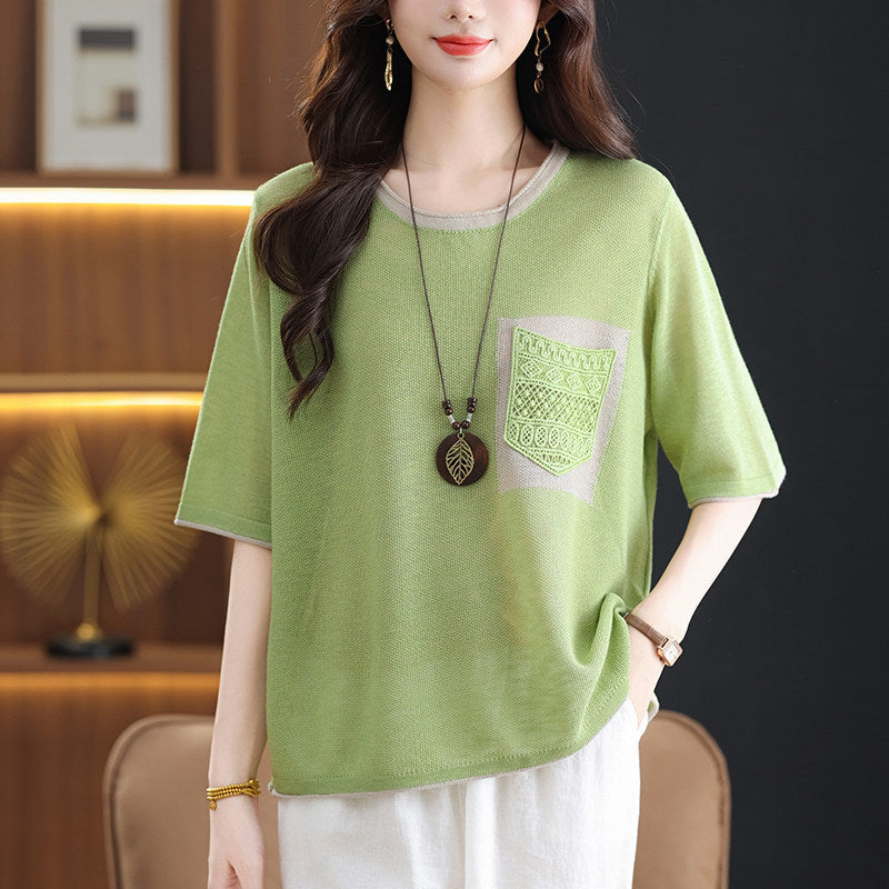 Flattering Tummy Hiding Ice Silk Knit T-Shirt