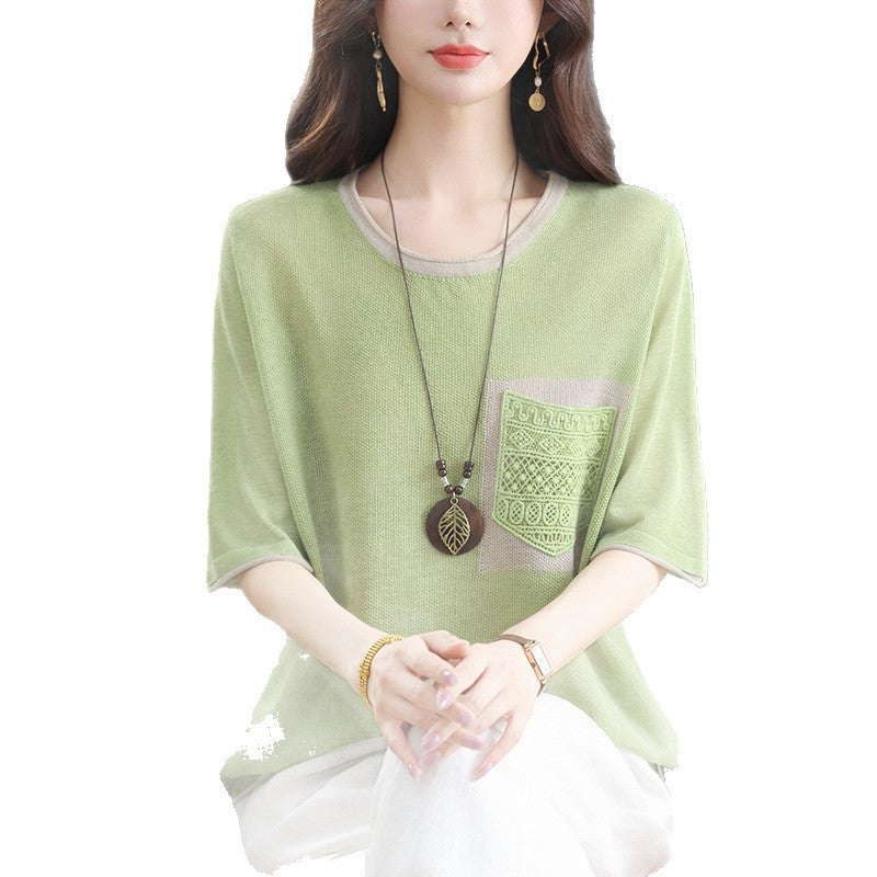 Flattering Tummy Hiding Ice Silk Knit T-Shirt