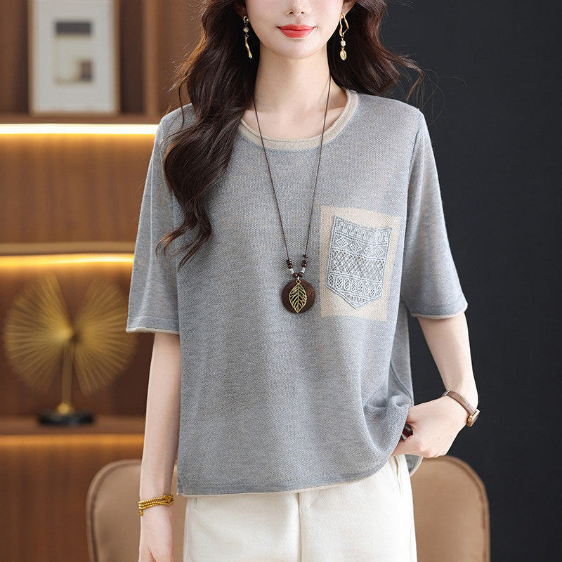 Flattering Tummy Hiding Ice Silk Knit T-Shirt
