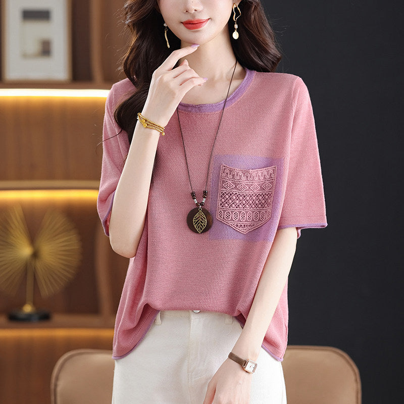 Flattering Tummy Hiding Ice Silk Knit T-Shirt