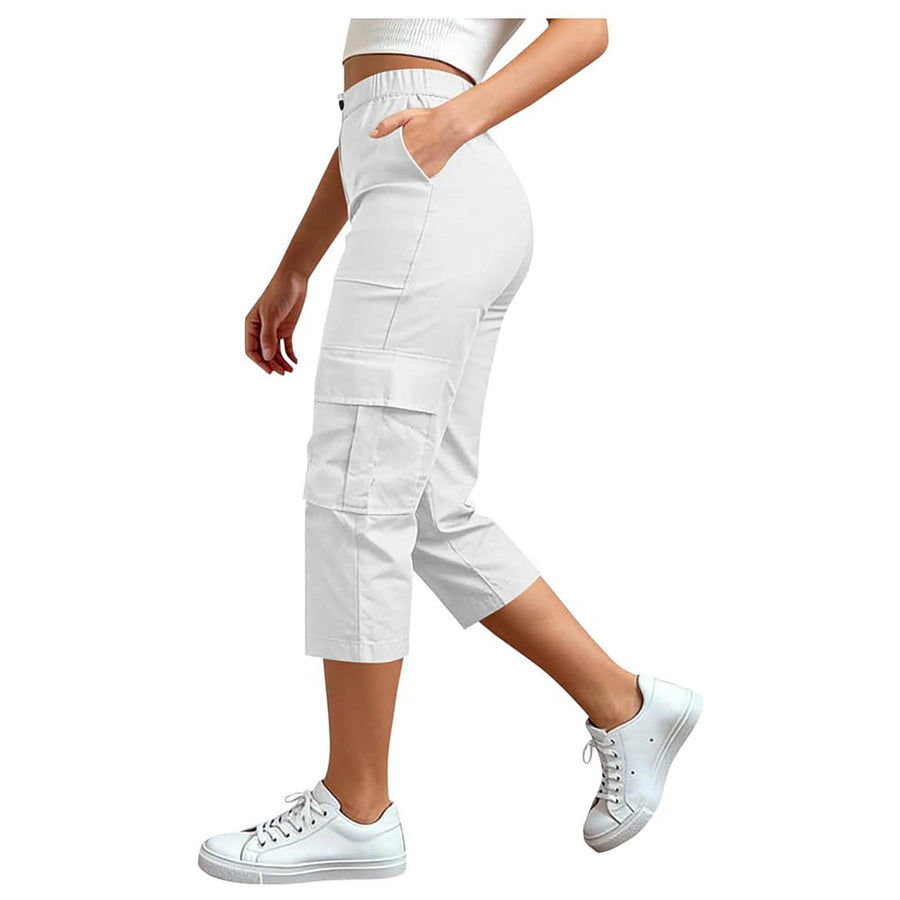 Casual High-Waisted Loose-Fitting Cargo Capri Pants for Travel