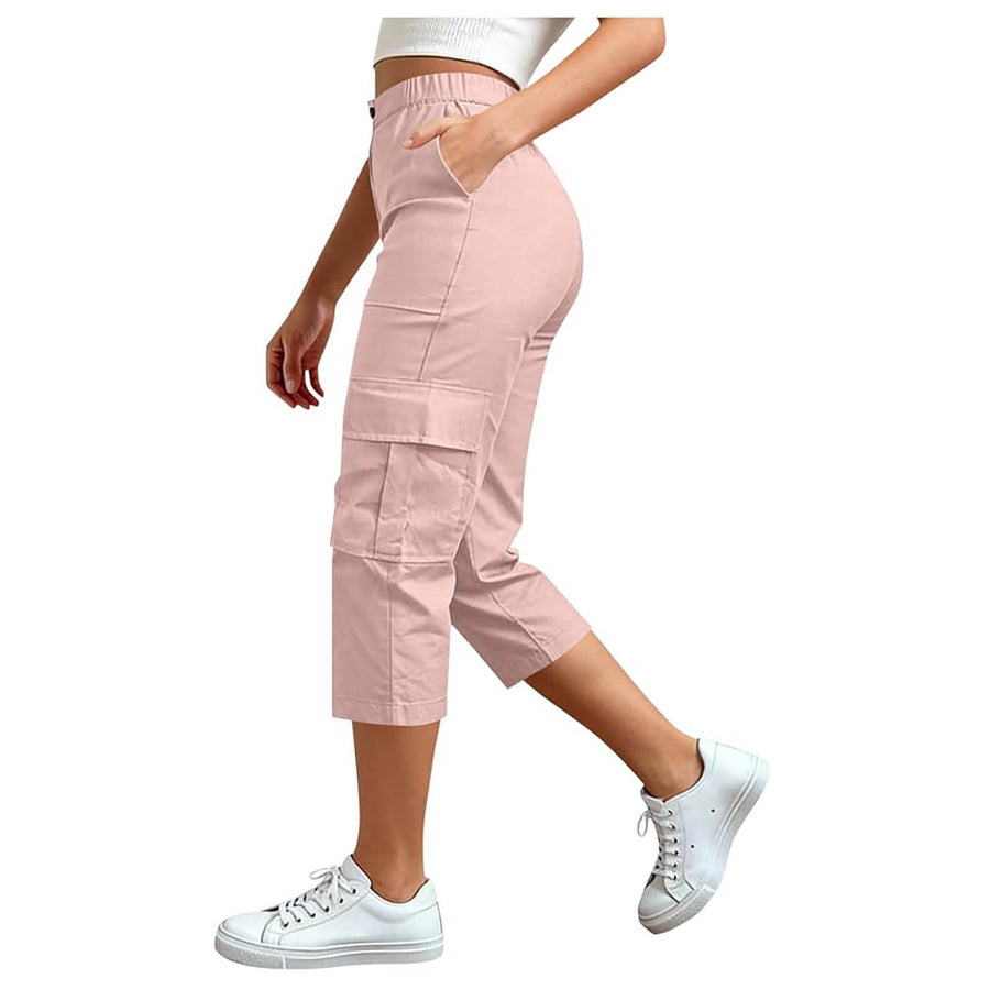 Casual High-Waisted Loose-Fitting Cargo Capri Pants for Travel