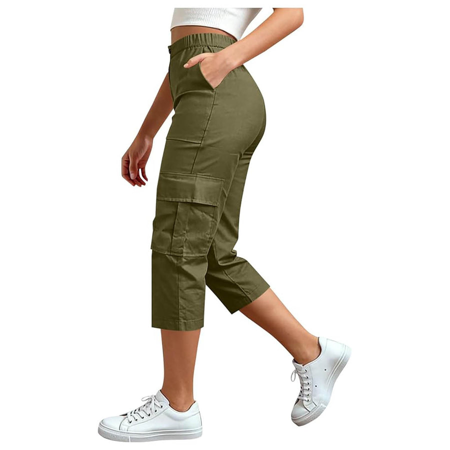 Casual High-Waisted Loose-Fitting Cargo Capri Pants for Travel