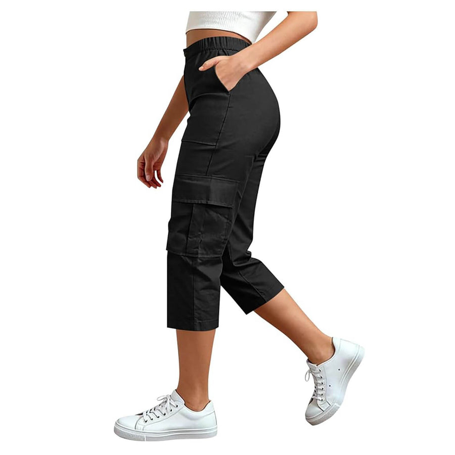 Casual High-Waisted Loose-Fitting Cargo Capri Pants for Travel