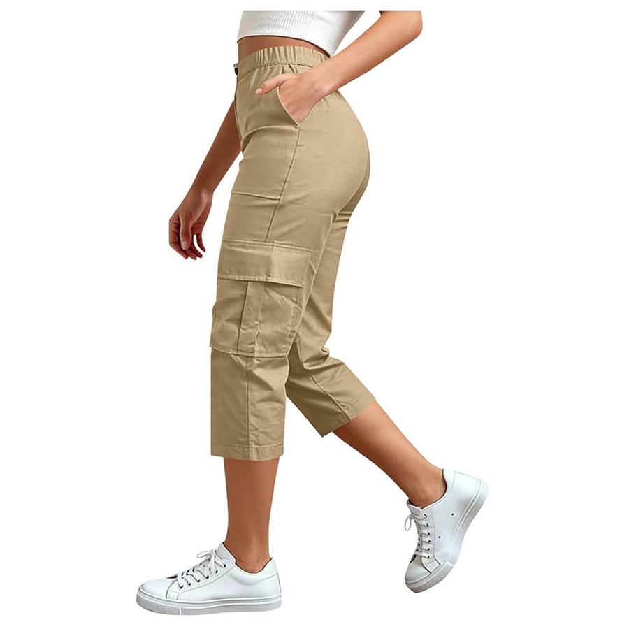 Casual High-Waisted Loose-Fitting Cargo Capri Pants for Travel