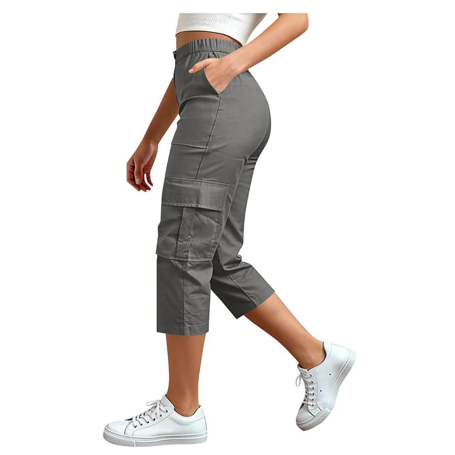 Casual High-Waisted Loose-Fitting Cargo Capri Pants for Travel