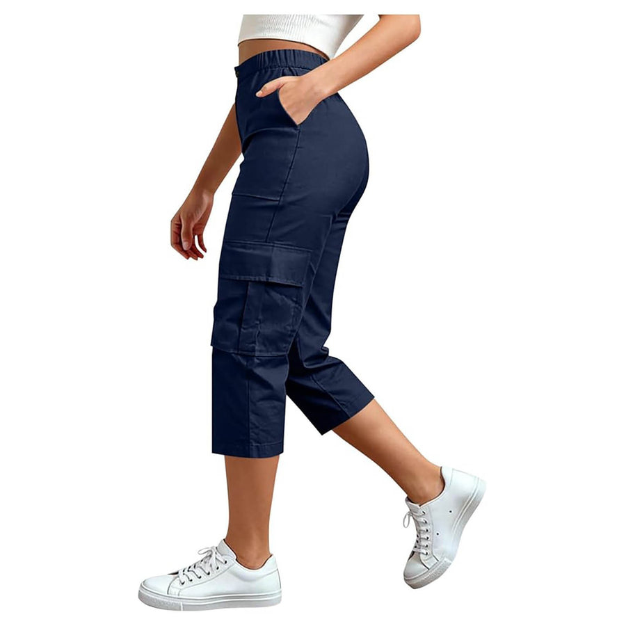 Casual High-Waisted Loose-Fitting Cargo Capri Pants for Travel