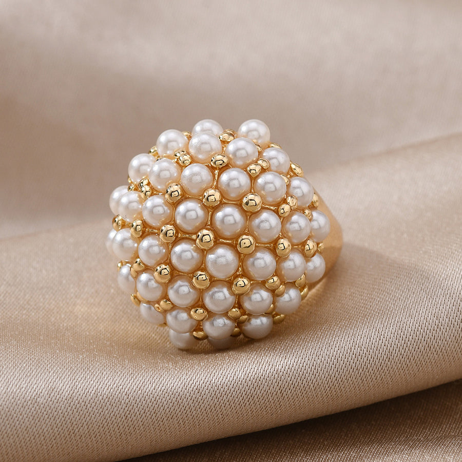 Elegant Three-Dimensional Pearl-Ball Chic Ring