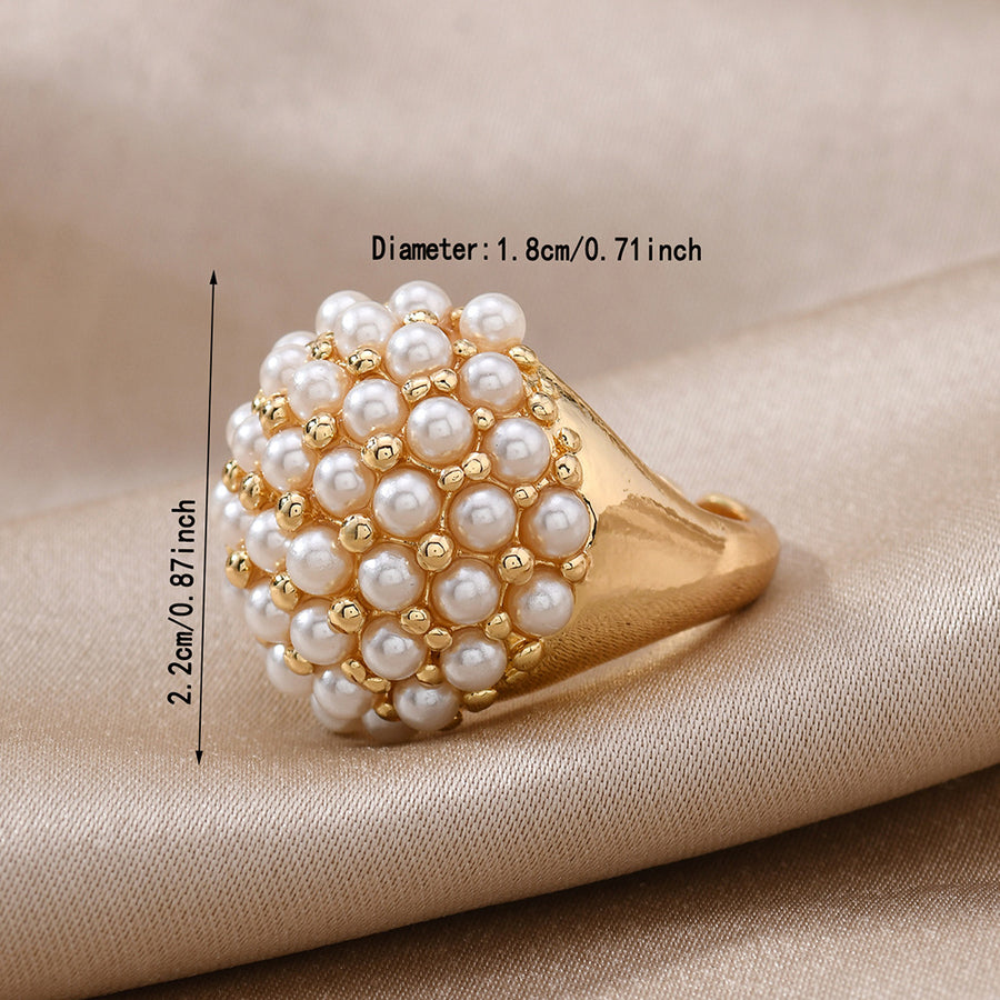 Elegant Three-Dimensional Pearl-Ball Chic Ring
