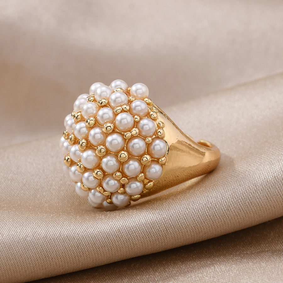 Elegant Three-Dimensional Pearl-Ball Chic Ring