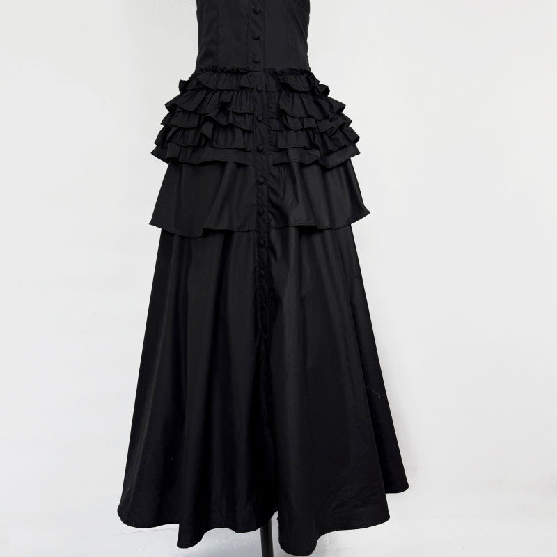 Retro Halter-neck Ruffled Tiered Midi Dress - Stylish Maxi Skirt