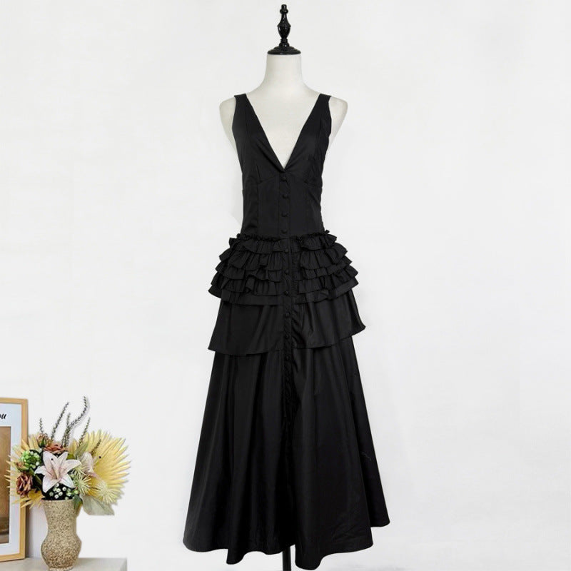 Retro Halter-neck Ruffled Tiered Midi Dress - Stylish Maxi Skirt