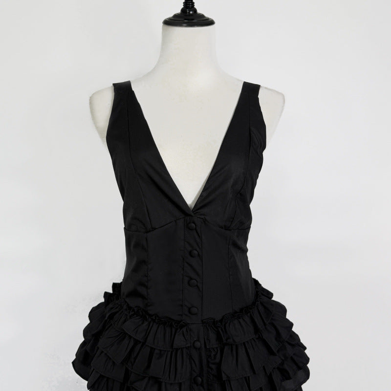 Retro Halter-neck Ruffled Tiered Midi Dress - Stylish Maxi Skirt